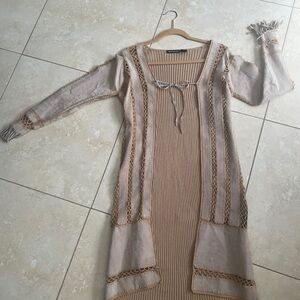 Chic Beige Long Sleeve Knit Coat